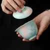 Xícara de Cerâmica com Tampa de Dois Níveis, Flor Boca de Flor de Orquídea Pintada à Mão com Esmalte Submerso, Novo Estilo Chinês, Xícara Doméstica para Preparo de Chá, Conjunto de Chá Kung Fu Azul Rosa