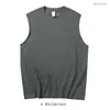 Pingente de Jade 230G Cor Lisa Regata Esportiva Verão Algodão Puro Gola Redonda Respirável Sem Mangas Camiseta Regata Fitness Masculina