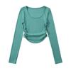 Playera de hombro de manga larga para mujer otoño nueva diseño nicho con sentido del color sólido deseo puro combinable ombliguera ajustada top corto