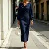 Vestido Minimalista Europeu e Americano de Manga Bufante com Gola Swing para Primavera e Outono de 2026, Cintura Marcada, Emagrecedor, Comprimento Médio, Tubinho