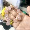 Pulseira Natural de Cristal Rosa de Moçambique e Amarelo Deus da Riqueza Design de Nicho de Luxo Leve Estilo Chinês para Mulheres