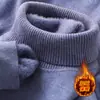 Suéter de una pieza de forro polar barato y grueso, cálido, cuello semi-alto, para hombre, corte ajustado, color liso, jersey, camiseta base de punto, venta al por mayor