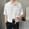 FW10365 Nueva Camisa de Manga Corta para Hombre Verano 2025 Seda de Hielo Delgada Transpirable Camisa para Hombre Holgada con Solapa