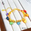 Pulsera de Calabaza Siete Colores Ojo de Gato, Estilo Antiguo Arena Dorada Esmalte Color Cepillado Cuentas Redondas, Chapado en Oro, Tendencia Nacional Artístico Retro Estilo Femenino
