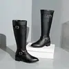 Botas Largas de Mujer Tallas Grandes 2026 Otoño/Invierno Nuevas Tacón Cuadrado Botas Altas Europeas y Americanas Cremallera Lateral Hebilla Color Sólido Botas de Mujer