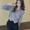 Nova Camisa Azul Fresca Estilo Coreano College Outono/Inverno para Mulheres, Blusa Top Tendência Moda Francesa