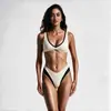 Bikini de dos piezas de cintura alta con bloques de color y cuello en V estilo europeo y americano, bikini estilo deportivo, traje de baño transfronterizo