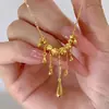 Colar com Pingente de Franja Gota d'Água Banhado a Prata Estilo Palácio Chinês Rio Contas Douradas Corrente de Clavícula Exquisita e Bonita Venda Direta da Fábrica