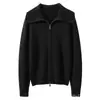 Nuevo cárdigan de punto grueso trenzado para otoño e invierno con solapa grande, color liso, cachemir, doble cremallera, elegante y de corte holgado