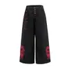 Estilo High Street Americano Bordado de Dragón con Borde Rojo Botones Pantalones Curvos de Mezclilla Unisex Marca de Diseñador Tendencia Pantalones Sueltos de Pierna Ancha
