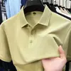 Camiseta Masculina de Manga Curta de Algodão de Fibra Longa de Xinjiang Verão 2025 Nova Casual de Negócios Cor Sólida Gola Polo de Manga Meia