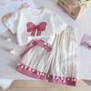 Conjunto de Camiseta y Pantalones Anchos para Niña 2026 Verano Top Blanco con Lazo de Bebé Pantalones de Algodón Conjunto de Dos Piezas Moderno