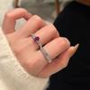 Anel de Luxo Leve de Alta Qualidade Retrô Redondo com Diamante Branco Diamante Rai Ovo de Pombo Roxo Anel Empilhável Elegante e Generoso da Moda