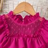 Conjunto de Dos Piezas de Otoño para Niños: Conjunto de Top de Malla para Niña con Cuello Alto, Volantes y Mangas Largas, con Falda de Mezclilla Botonada y Flecos