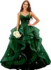 Vestido de Noche Estilo Europeo y Americano con Tirantes Finos, Cuello en V, Ceñido a la Cintura, Dobladillo Amplio, Tul en Capas, Ceremonia Banquete para Adultos Cielo Estrellado con Volumen Largo