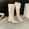 Botines Delgados para Mujer 2026 para Otoño e Invierno, Botines Elásticos de Cuero Suave Plegado Vintage sin Cordones al Tobillo con Tacón Medio Grueso para el Trabajo, Favorecedores para el Pie