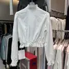 Ruoxinqiu Lançamento Linor Messenger Estilo Court Acabamento em Renda Cintura Marcada Cropped Blusa