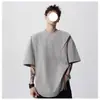 Camiseta Masculina de Manga Curta com Caimento Solto, Verão Americano High Street Desconstruída com Gola Redonda, Design de Marca Tendência