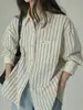 Camisa Casual Versátil de Algodón con Textura, Rayas y Parches, Estilo Universitario Fresco