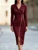 Moda Femenina Primavera/Verano Europeo y Americano Amazon AliExpress Nuevo Estilo Elegante Cintura Ceñida Blazer de Manga Larga Cuello Solapa Cremallera Vestido