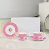 Taza de Café de Porcelana Ósea para el Hogar Serie Cielo Estrellado Colorido Dijia Taza Doble Rosa con Platillo Taza y Platillo para Pareja con Dibujo Animado