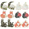 DIY Estilo Coreano Rosa Negro y Blanco Flor Gato Dibujos Animados Zorro Llavero Pulsera Pendientes Accesorios de Joyería Colgante
