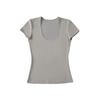 [White T] Deseo Puro por Viento Top Juvenil de Manga Corta con Cuello U Grande Verano 2025 Ajuste Slim Camiseta de Hombro Delgado