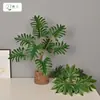 Planta Verde Artificial 9 Cabezas Malanga Silvestre Lirio de Calas Decoración del Hogar Accesorio de Fotografía Modelo de Hoja Octagonal Decoración de Habitación Syngonium