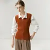 Chaleco de punto vintage sin mangas con cuello en V para mujer, cárdigan de cachemir de color liso, look de capas elegante, diseño de doble cremallera