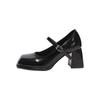 Zapatos Mary Jane Elegantes de Estilo Nuevo Otoño 2026 con Punta Cuadrada, Tacón Grueso y Correa Única para Mujer, Tacones Altos Bajos Negros