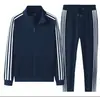 Chaqueta Ligera de Primavera y Otoño Ropa Deportiva Conjunto Casual para Hombre de Tres Rayas Sudadera con Capucha y Pantalones Deportivos para Correr al Aire Libre Conjunto de Dos Piezas