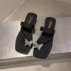 Sandalias Planas con Lazo de Pedrería para Mujer, Nuevo Estilo Verano 2026, Sandalias Planas de Media Tira Estilo Hada para Playa