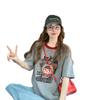 Camiseta de Algodón Puro Estilo Lindo Dibujos Animados Graffiti para Mujer, Combinación de Colores de Alta Gama Cuello Redondo Holgada para Gorditas Talla Grande Top que Cubre la Barriga