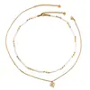 Collar de Cadena de Cuentas Planas de Cristal con Colgante de Corazón, Cuentas Espaciadoras Doradas, Gargantilla de Doble Capa, Joyería Hecha a Mano