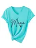 Estilo europeu eBay Amazon simples e elegante feminina estampa de letras mama coração decote V manga curta camiseta camisa base