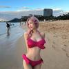 Novo Fato de Banho Feminino Rosa PINK Estilo Desejo Puro Super Branco Estéreo Laço Aço Push-up Slim Biquíni