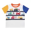 Camiseta de Manga Corta con Bloques de Color de Oso Mazi, Dibujos Animados, Oso Bebé Lindo, Vehículo de Ingeniería Bordado