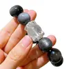 Pulseira com Design de Cristal Branco Leitoso e Obsidiana Prateada de Partículas Grandes de 16mm