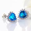 Pendientes de cristal azul con forma de corazón oceánico para mujer, joyería coreana, pendientes de diamantes azules chapados en plata con temperamento, venta al por mayor