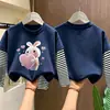Camiseta base de imitación de dos piezas para niñas, ropa de otoño, algodón puro casual nuevo estilo 2026, camiseta de manga larga para niñas, temporada de otoño