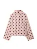 Ropa de Mujer Transfronteriza Primavera Estilo Europeo y Americano Nueva Chaqueta Rosa de Lunares con Cuello Alto para Mujer Diseño Holgado Casual de Manga Larga