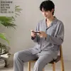 Conjunto de cárdigan para hombre Panyumei, de imitación de algodón amigable con la piel, de manga larga y pantalón largo para el hogar, 26 modelos nuevos, pijama de color liso con cuello invertido