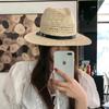 Sombrero de paja para mujer, nuevo sombrero de moda, sombrero de paja de papel, protector solar de verano, sombrero de playa con hebilla de cinturón transpirable y hueco.