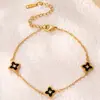 Versión Alta Nuevo Pulsera de Acero Inoxidable de Trébol de Cuatro Hojas Incrustada con Diamantes Versión Coreana Transfronteriza Pulsera de Trébol de Cuatro Hojas Estampada con Goteo de Aceite para Niñas