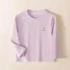 Nueva camiseta básica suave de algodón para niños de otoño e invierno, tops de color liso para niños, ropa de otoño para niñas, ropa para el hogar, cuello redondo, Clase A