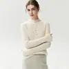 Nueva colección de otoño e invierno: suéter de cachemir para mujer con media cremallera, cuello alto, tejido de punto acanalado vertical, capa base de corte ajustado y cuello semi-alto