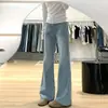Calça Jeans Bootcut Azul Claro para Mulheres 2025 Novo Cintura Alta Solta Efeito Emagrecedor Perna Reta Flare Comprimento Total