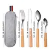 Cuchillo, Tenedor y Cuchara de Acero Inoxidable 304 con Mango de Madera, Cuchillo, Tenedor y Cuchara para Restaurante Occidental, Juego de Cubiertos Portátil para Viajes, Suministro Transfronterizo