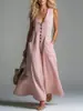 2026 Primavera Transfronteiriça Elegante e Estilosa Feminino Decote V Profundo Saia Larga Oversized Corte Reto Estilo Europeu e Americano com Bolsos em Patch
