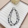 Nuevo Lujo Accesible Lazo de Diamantes Cadena Doble Cadena para Teléfono Móvil Estilo Ins Cuentas de Cristal y Perlas Lanyard Corto con Cuentas de Perlas de Cristal para Teléfono Móvil para Mujer
